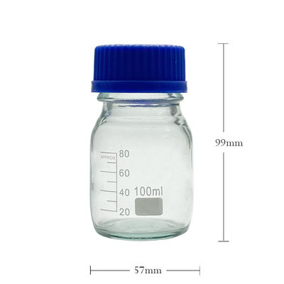 OEM ODM 100 ml reagens media glas laboratoriumflessen met blauwe schroef kap