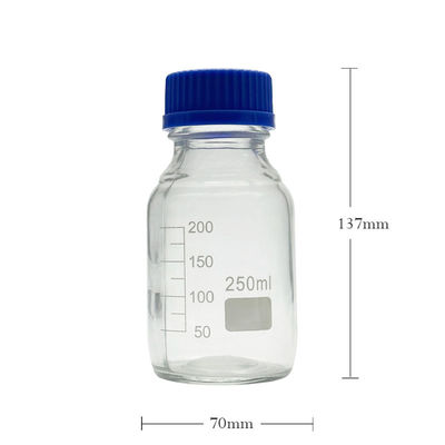 OEM ODM 250 ml reagens media glas laboratoriumflessen met blauwe schroef kap