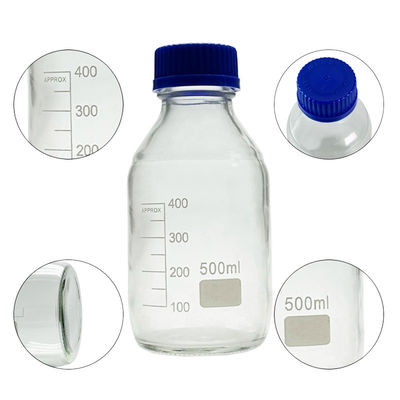 OEM ODM 500 ml reagens media glas laboratoriumflessen met blauwe schroef kap