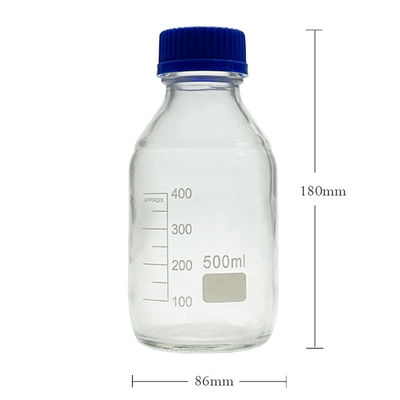 OEM ODM 500 ml reagens media glas laboratoriumflessen met blauwe schroef kap