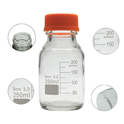 Aanpasbaar laboratorium 250 ml ronde bodem gele schroef glas media opslag reagens fles
