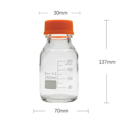 Aanpasbaar laboratorium 250 ml ronde bodem gele schroef glas media opslag reagens fles