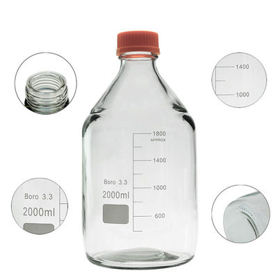 Aanpasbaar laboratorium 2000 ml ronde bodem gele schroef glas media opslag reagens fles