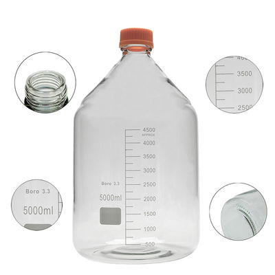 Aanpasbaar laboratorium 5000 ml ronde bodem gele schroef glas media opslag reagens fles