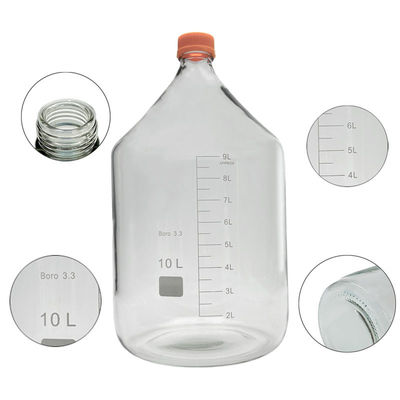 Aanpasbaar laboratorium 10L ronde bodem gele schroef glas media opslag reagens fles
